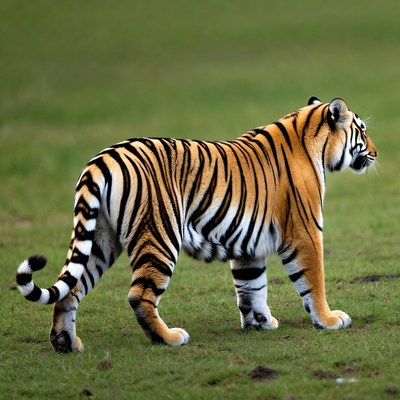 Tiger walking in green grass