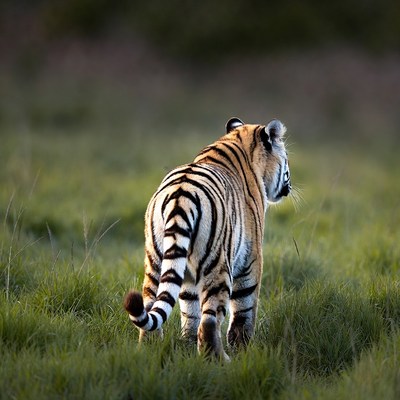 Tiger walking in green grass