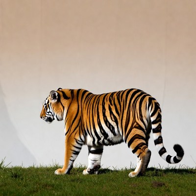 Tiger walking on grass