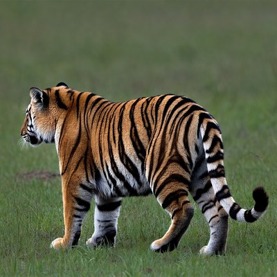 Tiger walking in green grass
