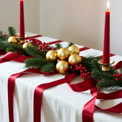 Christmas Table Centerpiece with Candles