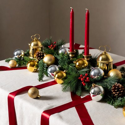 Christmas Table Centerpiece with Candles