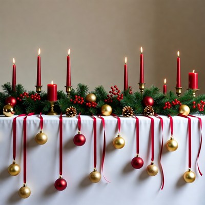 Red Candles Christmas Table Centerpiece