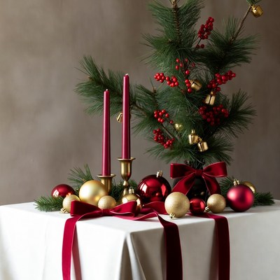 Christmas Table Centerpiece with Candles