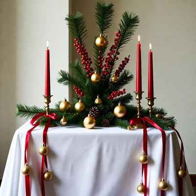 Christmas Pine Centerpiece with Red Candles