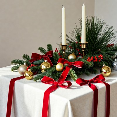 Christmas table centerpiece with candles