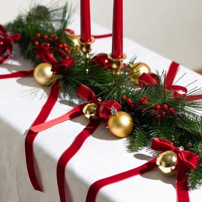 Christmas table garland with candles