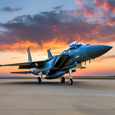 F-15 Fighter Jet at Sunset