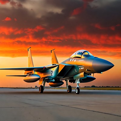 F-15 Fighter Jet at Sunset