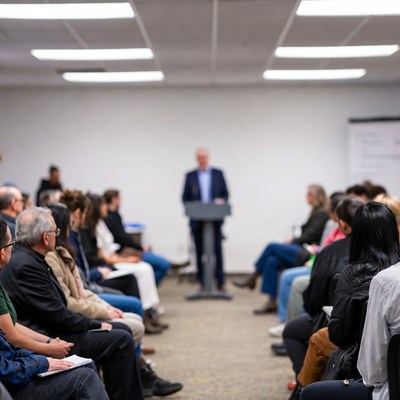 Man speaking at conference podium