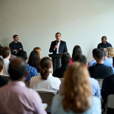 Man speaking at business conference