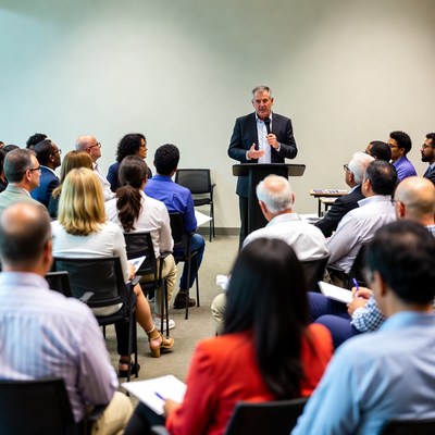 Man speaking at business conference