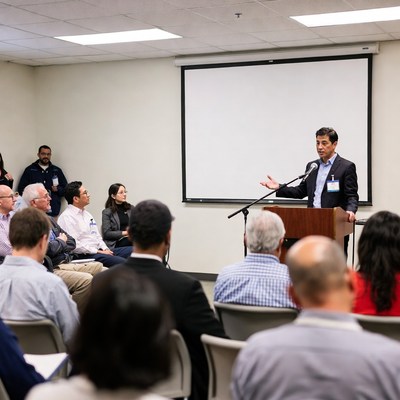 Man speaking at business conference