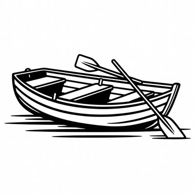 Rowboat with oars on water