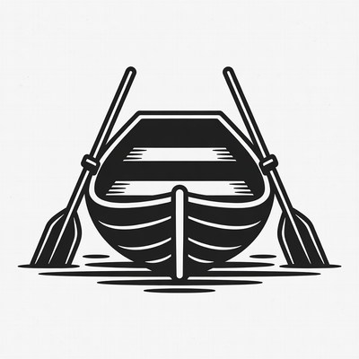 Rowboat with oars on water