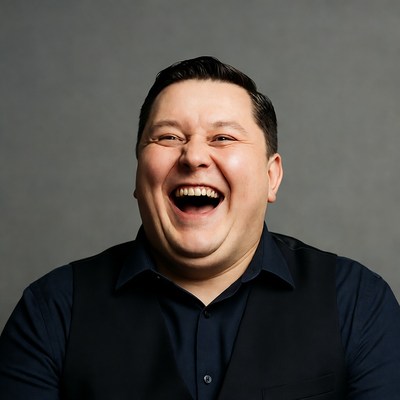 Man laughing with wide smile