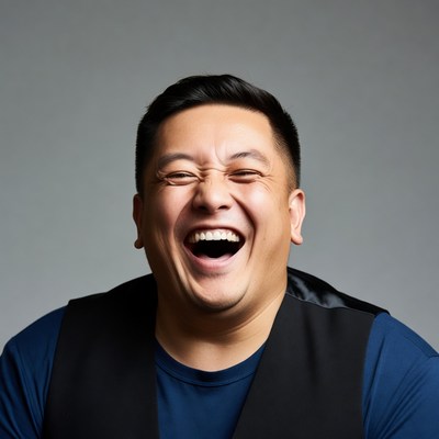Asian man laughing heartily