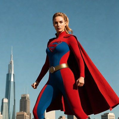 Blonde Supergirl in red blue costume