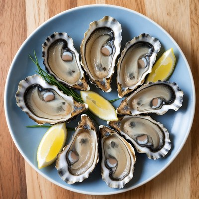 Fresh Oysters on Blue Plate