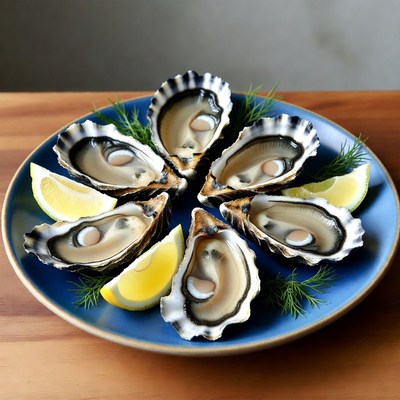 Fresh Oysters on Blue Plate