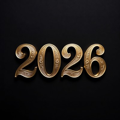 Golden 2026 on Black Background