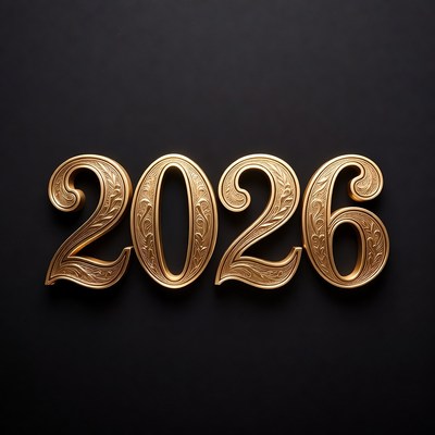 Golden 2026 Numbers on Black