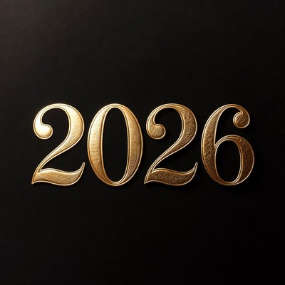 Gold 2026 on Black Background
