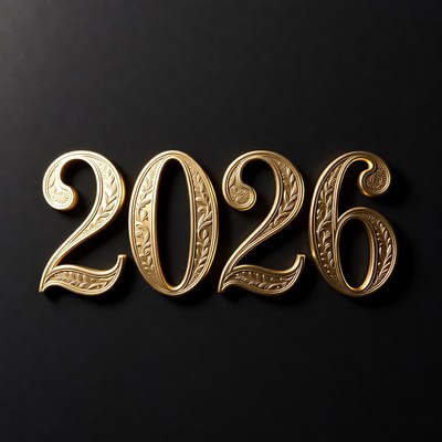 Golden 2026 on Black Background