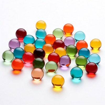 Colorful glass marbles on white background