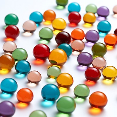 Colorful marbles scattered on white background