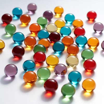 Colorful translucent marbles on white