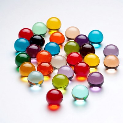 Colorful glass marbles on white background