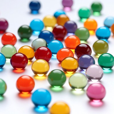 Colorful glass marbles on white background