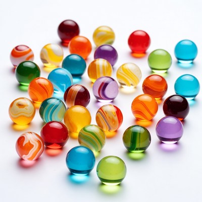 Colorful marbles on white background