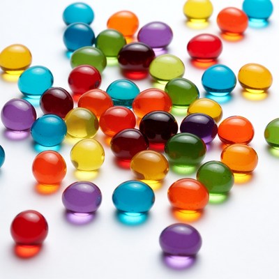 Colorful translucent marbles on white