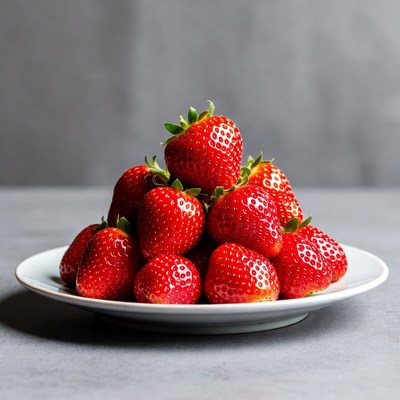 Stack of fresh strawberries on plate
