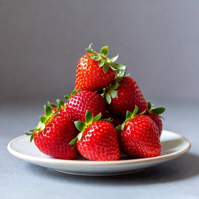 Stack of fresh strawberries on plate