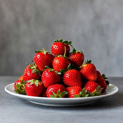 Fresh Strawberries Piled on White Plate