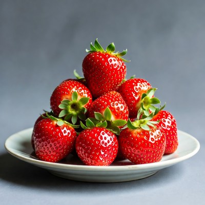 Strawberries stacked on white plate