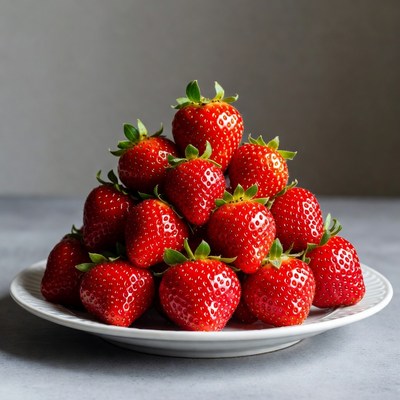 Fresh Strawberries Piled on White Plate