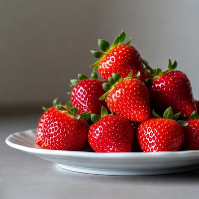 Fresh Strawberries on White Plate