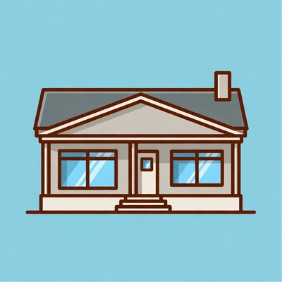 Cartoon House on Blue Background