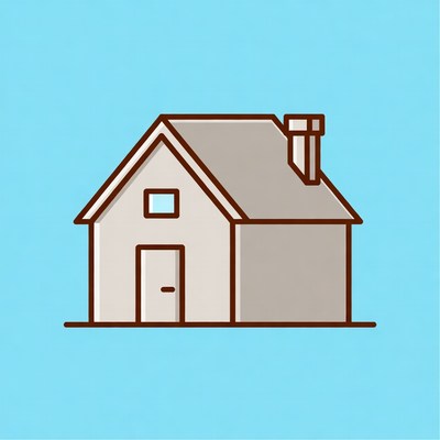 Cartoon house on blue background