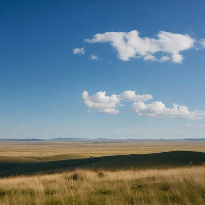 Vast Grassland Under Blue Sky