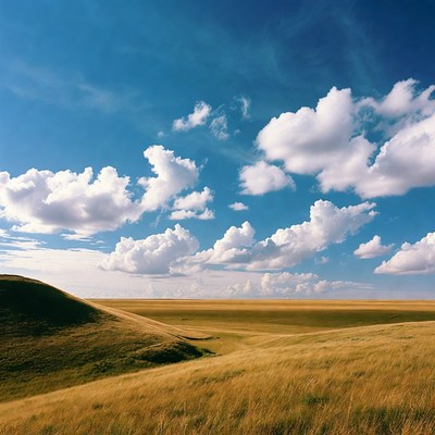 Golden Grass Hills Under Blue Sky