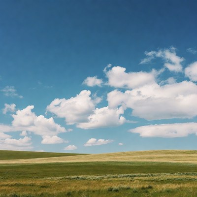 Green rolling hills under blue sky