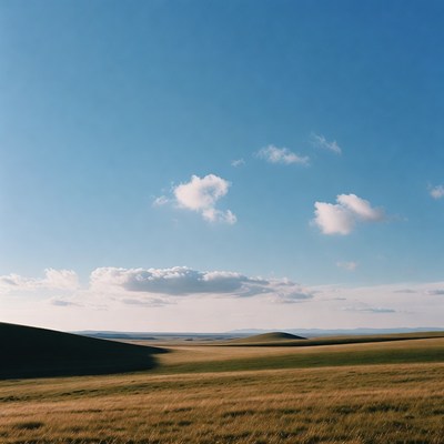 Green rolling hills under blue sky