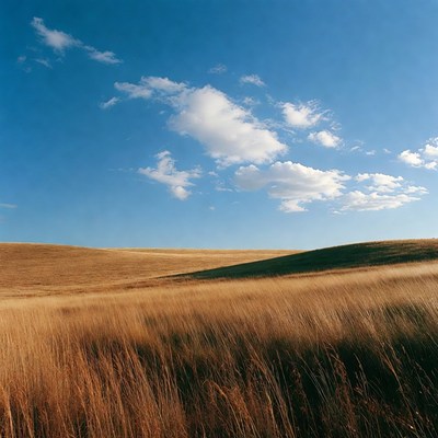 Golden Grass Hills Under Blue Sky