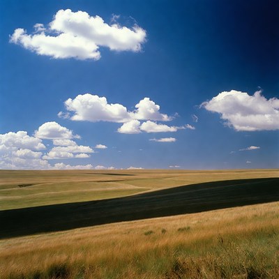 Golden Grass Fields Under Blue Sky