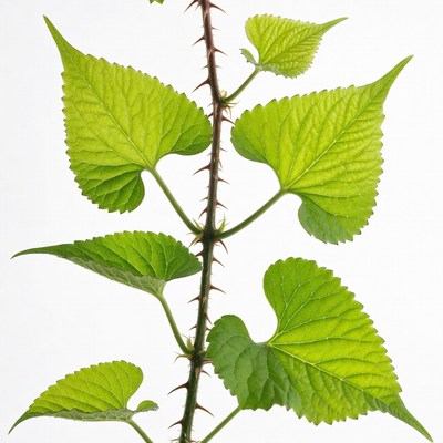 Green thorny plant stem with leaves